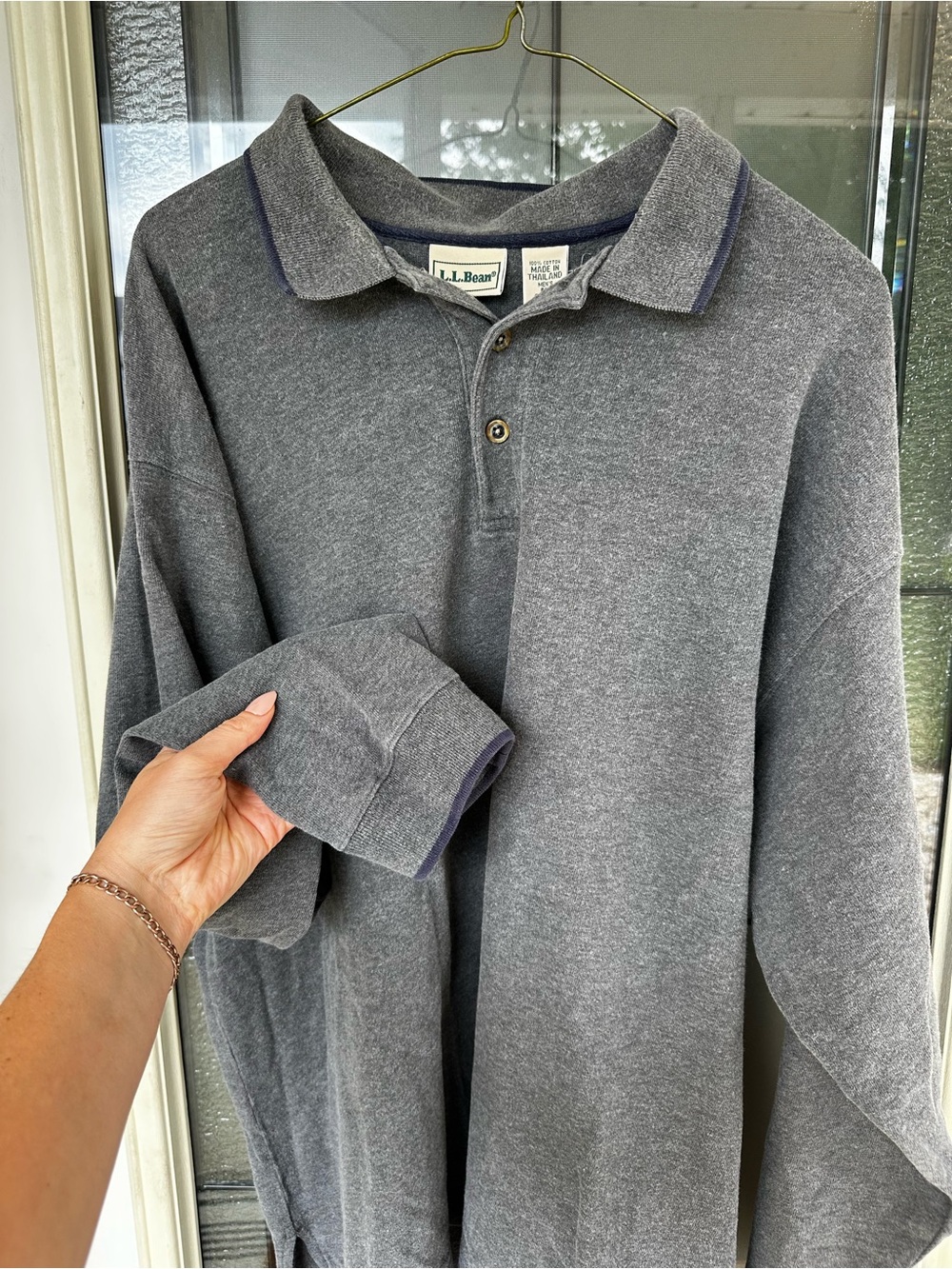 90s/Y2K Vintage L.L. Bean Men’s Long-Sleeve Polo Shirt in Heather Gray